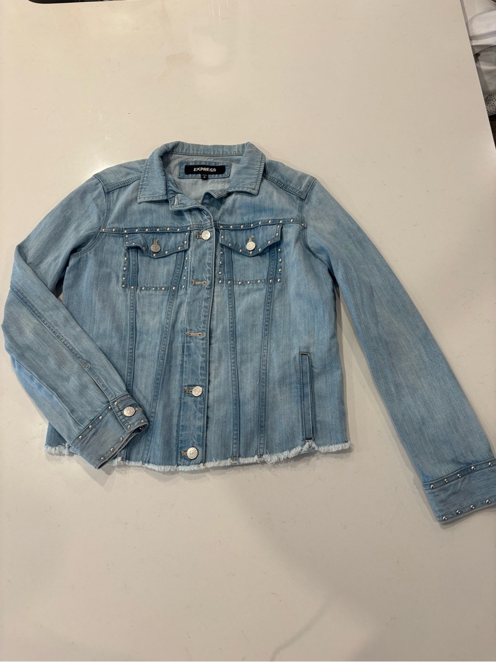 Express Light Blue Studded Denim Jacket